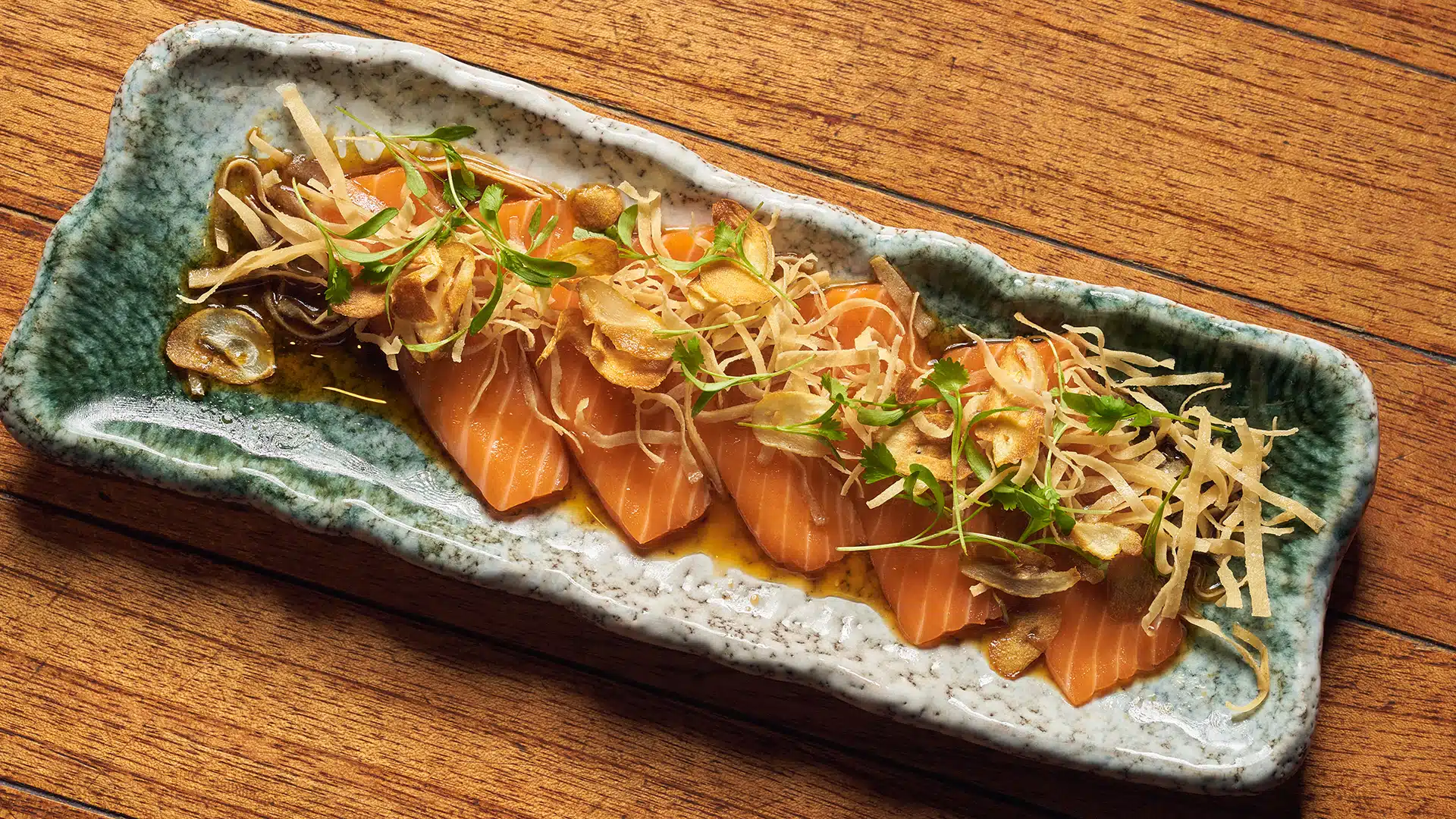 Healthy salmon crudo dish at Fort Lauderdale restaurant