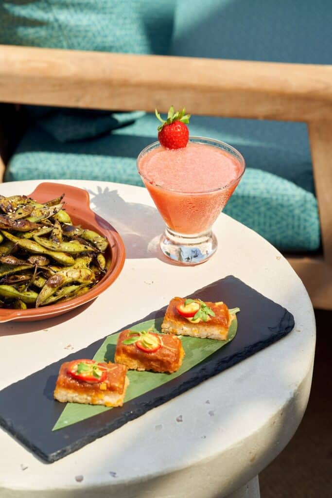Crispy rice cakes and wok charred edamame at S3